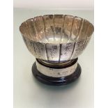 A modern Birmingham silver lotus leaf style silver rose bowl with scalloped top, complete with