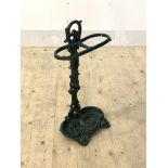 A Victorian style floral cast iron stick stand with two divisions, H57cm