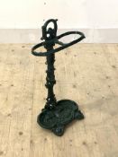 A Victorian style floral cast iron stick stand with two divisions, H57cm