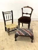 A Victorian childs chair with rush seat (H63cm) together with another Victorian childs chair (H74cm)