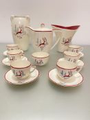 A Crown Devon Stockholm pattern leaping reindeer, 14-piece coffee set and matching two handled