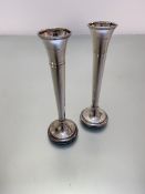 A pair of Birmingham silver tapered flower tubes with beaded borders and circular beaded bases, (h