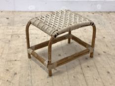 A mid century bamboo stool with woven string seat, H35cm