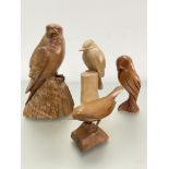 A Ron Dickens mahogany carved kestrel figure, signed verso, (h 25cm x 13cm), a Ron Dickens
