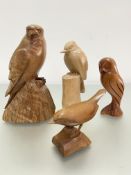 A Ron Dickens mahogany carved kestrel figure, signed verso, (h 25cm x 13cm), a Ron Dickens