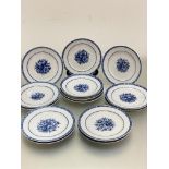 A set of fourteen continental Chinese style dessert plates, decorated with handpainted floral blue