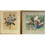 Mary C Walker, Cornish ware with sweet peas, watercolour, signed bottom right, and Ena Fraser,