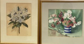 Mary C Walker, Cornish ware with sweet peas, watercolour, signed bottom right, and Ena Fraser,