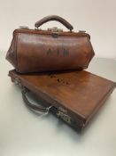 A vintage Edwardian grained leather ladies Gladstone handbag and a leather document case, (Gladstone