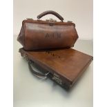 A vintage Edwardian grained leather ladies Gladstone handbag and a leather document case, (Gladstone