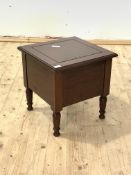 A 19th century mahogany cased commode, with ceramic liner, raised on turned supports (Lacking screws