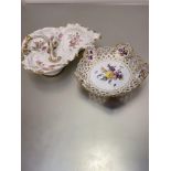 A Limoges French porcelain shell shaped scalloped nut dish with scroll handle with transfer