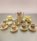 A Grindley fifteen piece coffee set decorated with transfer printed crocus design, Grays Pottery