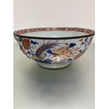 An 18thc Japanese Imari large size bowl decorated with traditional chrysanthemum and bird design,