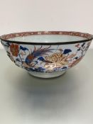 An 18thc Japanese Imari large size bowl decorated with traditional chrysanthemum and bird design,