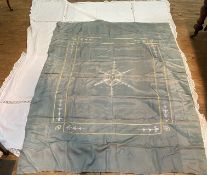 A 1920's satinized single bed cover the centre with radiating silk embroidered running stitch,