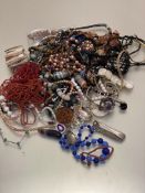 A collection of costume jewellery including Murano style bead necklaces, coral style bead necklaces,