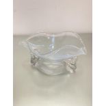 An art glass free form two handled fruit dish with sweeping rim and bubble design, (h 17cm x 31cm