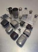 An Epns miniature tankard, a pewter tankard, a collection of four various glass and pewter mounted