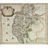 A 17/18thc map of Cumberland by Robert Morden, highlighted with colour, (38cm x 43cm excluding mount