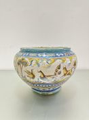 A 19th century Italian jardinere painted with a hunting scene (unmarked, extensively cracked and