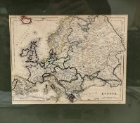 A 19thc map depicting Europe, engraved by J Burrough for Easterns Dictionary of Geography, glazed