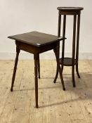 An Edwardian mahogany side table (H68cm, W48cm. D41cm) together with an Edwardian oak torchere (