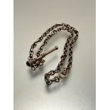 A 19thc fancy link and belch link mounted guard style chain with small propelling pencil, a/f, (
