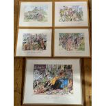 Creswell, set of five glazed framed humorous prints depicting various scenes including Scotch on the