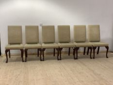 A Quality Set of six French style high back upholstered dining chairs, each raised on walnut