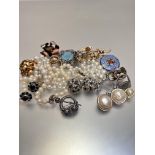Two paste pearl necklaces, a collection of 1960's / 70's / 80's earrings including a pair of white