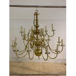 A large Dutch style gilt brass eighteen branch chandelier, with chain and rose, H68cm (Excluding