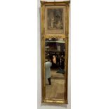 A 19thc rectangular framed twin panelled gilt composition wall mirror with the top panel with