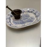 An ironstone ashet decorated with pastoral scene and a briar rose transfer printed border, (h 4cm