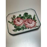 A Wemyss pottery octagonal trinket tray, decorated with cabbage rose design, stamped verso T Goode &