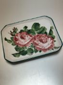 A Wemyss pottery octagonal trinket tray, decorated with cabbage rose design, stamped verso T Goode &