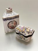 A French porcelain 19thc pill box, the brass mounted hinged cover depicting a courting couple,