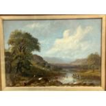 Scottish School, landscape with mountains and stream, oil on canvas, unsigned, in gilt composition