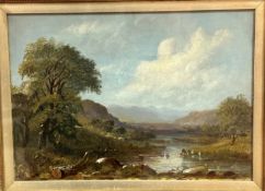 Scottish School, landscape with mountains and stream, oil on canvas, unsigned, in gilt composition