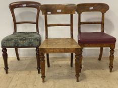 A harlequin set of three Scottish Victorian mahogany side chairs, all with turned front supports,