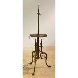 An ornate gilt brass telescopic lamp standard, late 19th century, the reeded stem over an onyx shelf