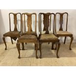 A set of six early 20th century Queen Anne style oak dining chairs H103cm