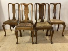 A set of six early 20th century Queen Anne style oak dining chairs H103cm