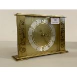 A mid 20th century brass mantel clock with quartz movement, H14cm