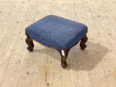 A Victorian mahogany framed and upholstered foot stool, H22cm, W32cm. D37cm