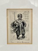 Otto Quante, (German 1879-1947), little boy in cap and coat in oversized boots, etching, 37/100,