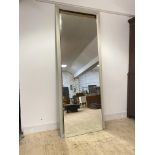 A large department store upright wall mirror, in a grey painted hardwood frame (mirror needs