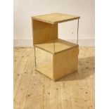 A contemporar birch plywood two tier lamp table, H67cm, 37cm x 37cm
