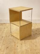 A contemporar birch plywood two tier lamp table, H67cm, 37cm x 37cm