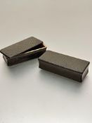 Two 19thc treen chequered pattern decorated rectangular snuff boxes, one with lid a/f, (h 2.5cm x